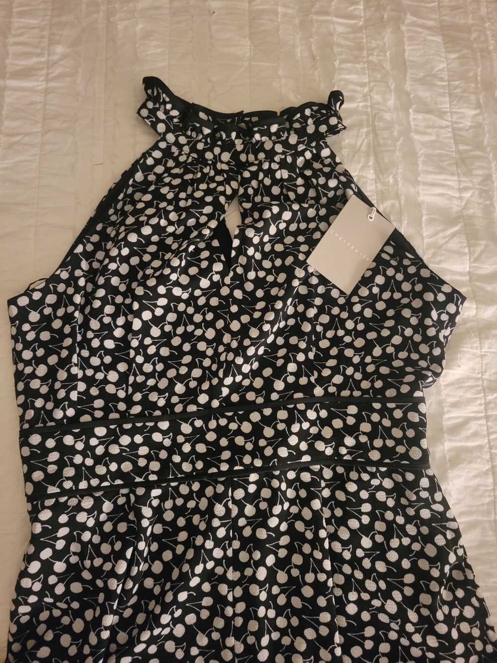 Chelsea28 Black & White Wide Leg Jumpsuit with Cherry Print